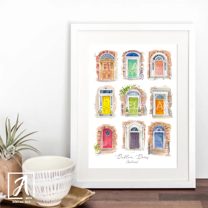 Limited edition Dublin Doors art print showcasing vibrant, historic doors. 