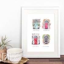 Front view of Dublin Doors illustration by Adelas Art