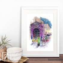 Front view of Pygmalion, watercolour illustration by Adelas Art