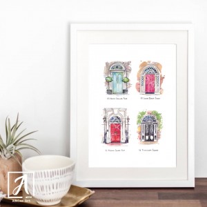 Front view of Dublin Doors illustration by Adelas Art