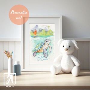 Add a baby name to this Turtle Art Print