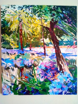 "Garden of Agapanthus in Seville" by Adelas Art - front view