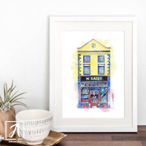 Front view of Irish pub illustration by Adelas Art