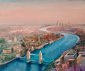 Thames at Dusk, original oil painting, London painting