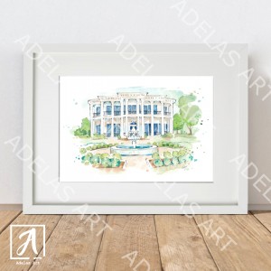 Wedding venue art print, Sandlewood Manor in Texas