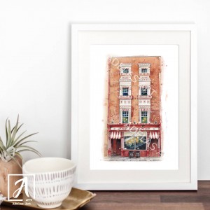 The Long Hall Pub Art Print, watercolour illustration by Adelas Art, Dublin Ireland