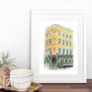 The Swan Bar Art Print, watercolour illustration by Adelas Art, Dublin Ireland