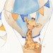 Baby giraffe in a hot air balloon, Art Print