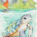 Hand painted original watercolour of a tropical turtle for a kid's room